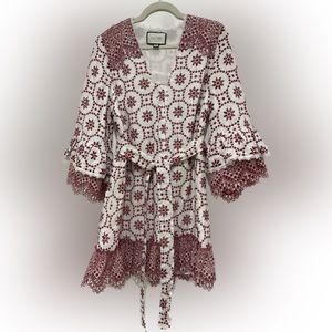 Alexis Eyelet Lace Flounce Dress with Belt